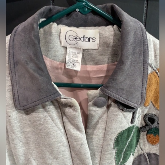 VTG 90’s Grey Cedars Quilted Coat Leather Nuts Leaves - Picture 8 of 16